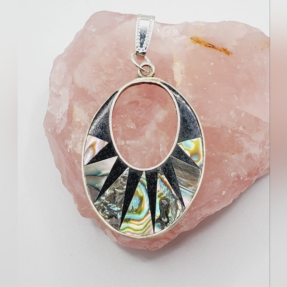 abalone Alpaca Mexico necklace pendant signed handmade - Picture 2 of 5